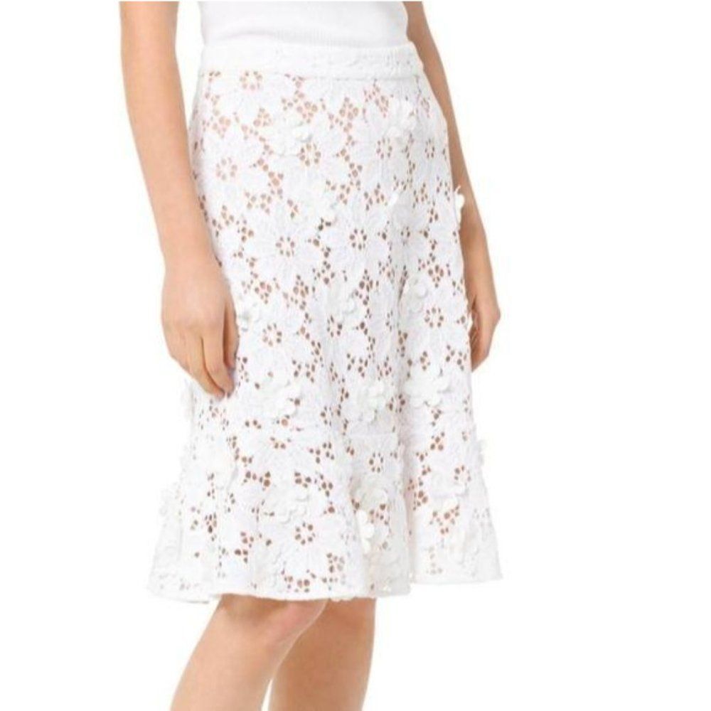 Michael Kors Floral Lace Applique Textured Skirt